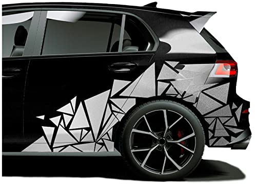 Finest Folia XXL Bilklistermärken trianglar, set om 2, 60 x 200 cm, geometrisk design, bilsida, motorcykel, buss, klistermärke, biltillbehör, kamouflage, tuning-dekoration, KX075 (silver)