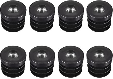 Sourcing Map 8Pcs M10 Black Plastic Tube Plugs for 30mm Round Tubes, Furniture Leg Plugs with Inserts