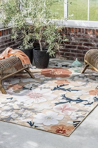 RugVista Cherri In & Outdoor-Teppich, Rechteckig, 100 x 160 cm | Moderne, Mittlerer Stapel, Nur Handwäsche, Oeko-Tex 100, UV-beständig, Wohnzimmer, Küche, Patio