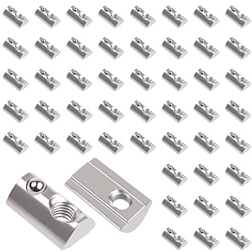 Yeepeo Juego de 50 tuercas con ranura esférica 6, 20 series M4, rosca M4 con puente de centrado, tuerca deslizante de acero al carbono con bola de resorte en T para ranura de extrusión de perfil de
