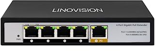 LINOVISION Extensor PoE Gigabit de 4 Puertos con Entrada PoE de 90W, Switch PoE IEEE802.3af/at, Repetidor PoE de 1 Entrada y 4 Salidas, Divisor PoE a 4 Dispositivos PoE como cámaras IP, teléfono IP