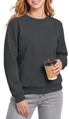 MAGCOMSEN Damen Pullover Winter Langarmshirt Ohne Kapuze Sweatshirt Basic Oberteile Fleece Gefüttert Sportshirt Warme Rundhals Tops