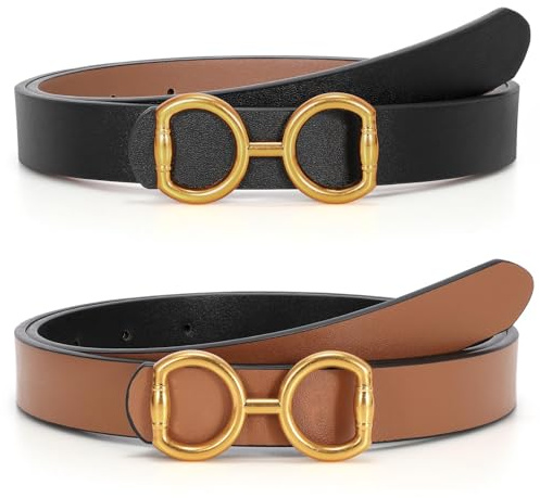 TRIWORKS Reversible Leather Belt for Women, Fashion Ladies Belt for Jeans Pants Dress Width:0.9, A-Black/Brown