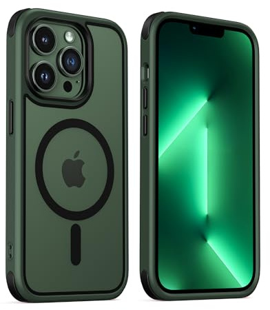 MobNano Hybrid Magnetisch Durchsichtig Hülle für iPhone 13 Pro Hülle [Kompatibel mit MagSafe] Stoßfest Bumper Transparent Starke Magnet Handyhülle Clear Silicone iPhone 13pro Case - Grün/Schwarz