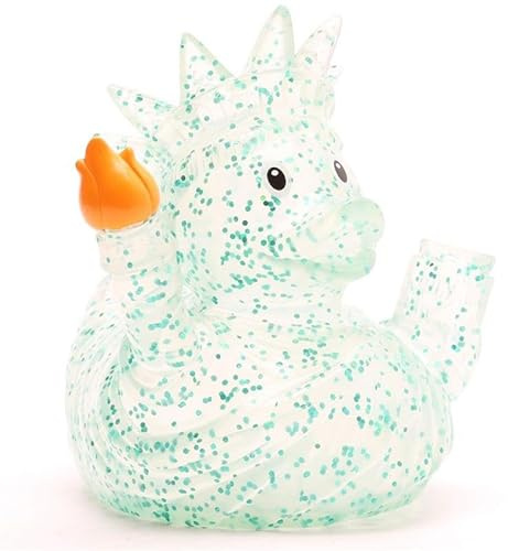 Glitzer Freedom Quietscheentchen I Badeente I L: 8,5 cm I inkl. Gummienten-Schlüsselanhänger im Set; Freiheitsstatue, Statue of Liberty, New York, Souvenir, Sightseeing