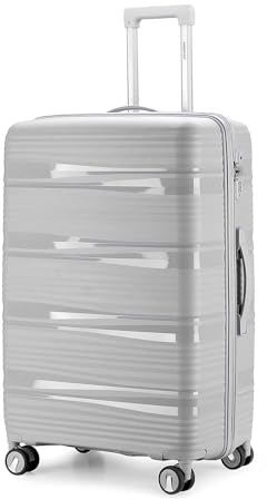Aerostar 28” Large Lightweight PP Hard Suitcase 4 Silent Spinner Wheels Check-in Luggage Integrated TSA Combination Lock for 20 to 23kg (Light Grey, 100 Litre)