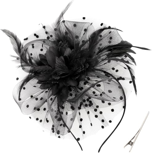 DRESHOW Fascinator Hatt Fjäder Pannband Teparty Huvudbonad med Klämma Blom Huvudband för Flickor och Kvinnor