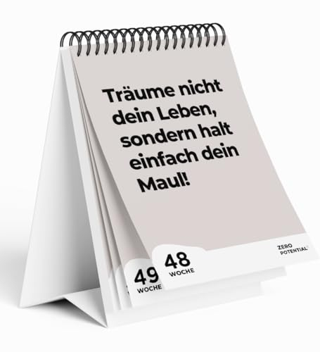 Demotivierender Tischkalender undatiert | 52 Wochen mit 52 unmotivierendenden Sprüchen Träume nicht dein Leben sondern halt dein Maul Witzige Geschenkidee für Büro deko, Kollegen