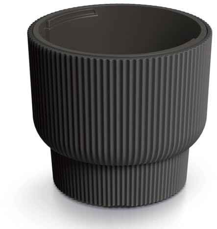 Blumentopf Blumenkübel Pflanzentopf Pflanzkübel DBMLR mit Einsatz Höhe 35 cm Gerillt Rippen-Design Übertopf Rillen Anthrazit ⌀ 39,5 cm