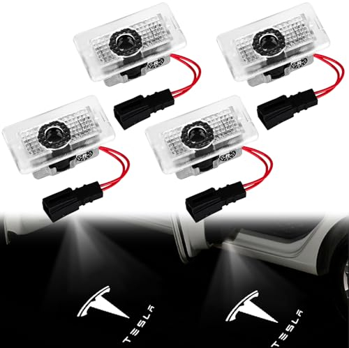 Asfrode Tesla - 4 luci LED per portiera dell'auto, con logo, luce di benvenuto, luce di entrata ultra luminosa, modello Y, proiettore per Tesla Model 3/Y/S/X