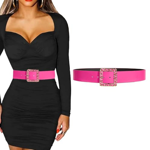 BKEPDY Damen Gürtel Mode Rosa PU Leder Mit Goldener Schnalle - Übergröße Für Hemd, Mantel, Hosen, Kleid - 5 cm Breit