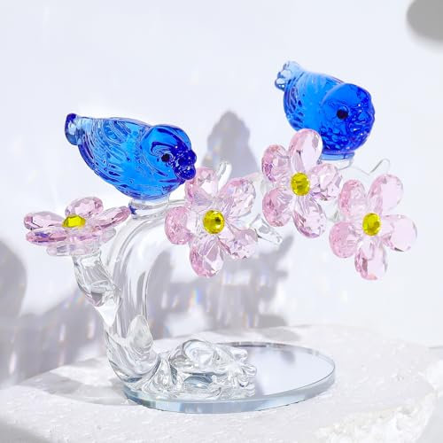 Fleurs en cristal avec oiseaux - Cadeaux de couple pour mariage, anniversaire - Figurines de collection d'animaux floraux - Cadeaux pour jeunes mariés