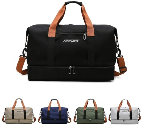 lafo Sporttasche & Reisetasche für Damen und Herren, Wochenendtasche Gym Bag, wasserdichte Schwimmtasche mit Schuhfach & Nassfach, für Reisen Urlaub Gym Sport Fitness Duffel Bag (Schwarz)