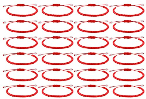 Yolev 24 Stück Rot Seil Armband - Schutz Amulett, Handgefertigtes Freundschaftsband, Knoten Kabbalah Glück Männer und Damen Glücksarmband
