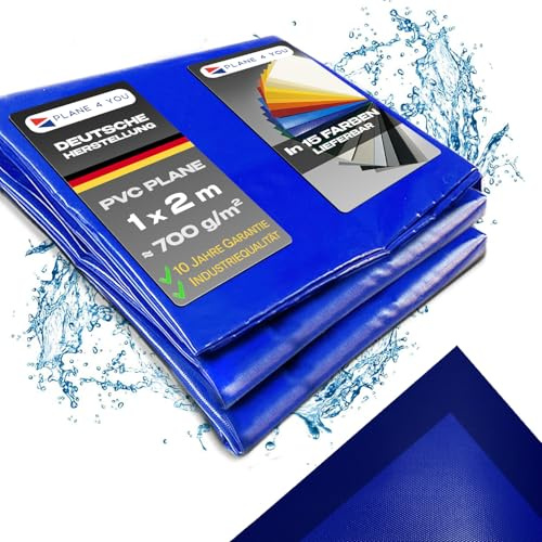 Abdeckplane Wasserdicht 1x2m I Ohne Ösen I Blau - Glänzend I Abdeckung für Gartenmöbel, Sandkasten, Pool und Boot I PVC LKW Plane Meterware I Gewebeplane I Tarp I mit Randverstärkung