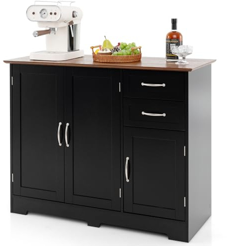 COSTWAY Buffet Cuisine, Armoire de Cuisine 2 Placards 2 Tiroirs, Étagère Réglable, Meuble Bas pour Salon, Meuble de Rangement, Blanc, 100 x 40 x 78 cm (Noir)