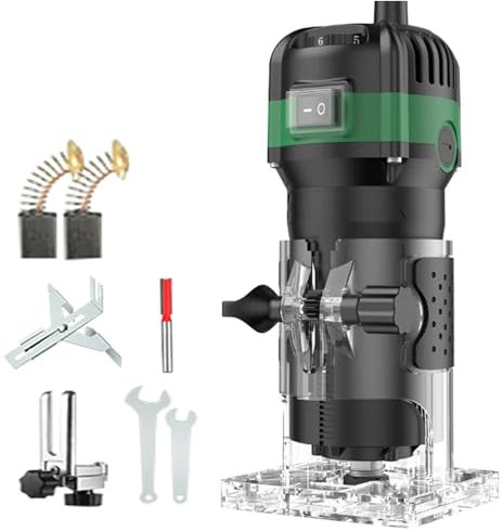 Set di fresatrici per legno, 800 W, 30000R 6,35 mm (1/4 Inch) con 6 velocità variabili, per scanalatura rettificatrice con frese (senza set di 15 trapane)