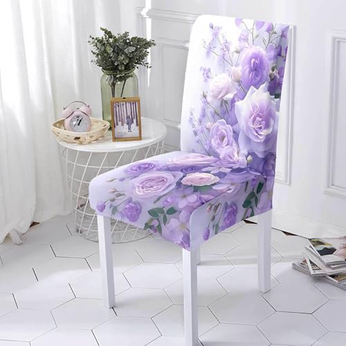 Stuhlhussen Lila Grün Stuhlüberzug Weich Spandex Stuhlhussen Schwingstühle Stuhlbezug Waschbar Stuhl überzug Abnehmbare Stuhlbezüge mit Gummiband Hussen für Stühle Stuhlhussen 8er Set