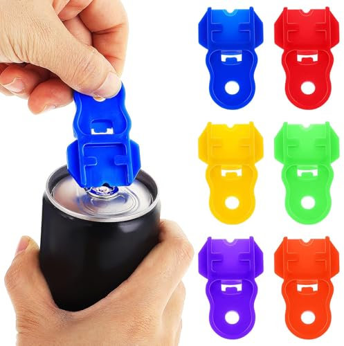 6Pcs Easy Ring Pull Can Opener Aid with Hole Tab for Soda, Coke, Beer - Plastic Leakproof Pop Beverage Tool