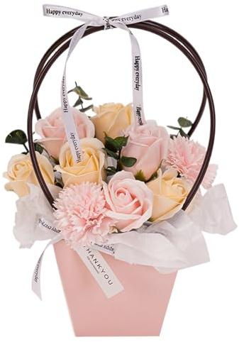 Bouquet de fleurs de savon Fales réalistes Fleurs fleurs artificielles romantiques avec poignée et ruban exquis 3,2x12.6 pouce de fleur pour la fête des valentines, fleurs artificielles de l'embarque