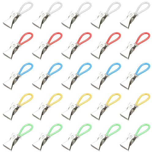 SYEYCW 25 Pcs Tea Towel Holder Clips, Colourful Metal Tea Towel Hanging Clip, Tea Kitchen Towel Hangers Hook, Bath Towels Clothes Peg, Tea Towel Storage Clips, for Kitchen, Bathroom, 5 Colors