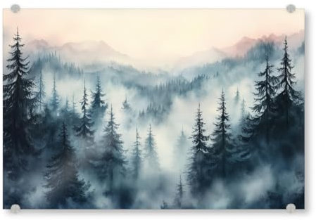 artboxONE Acrylglasbild 30x20 cm Natur Berglandschaft im Mystik Nebel - Bild tannen Berge berglandschaft