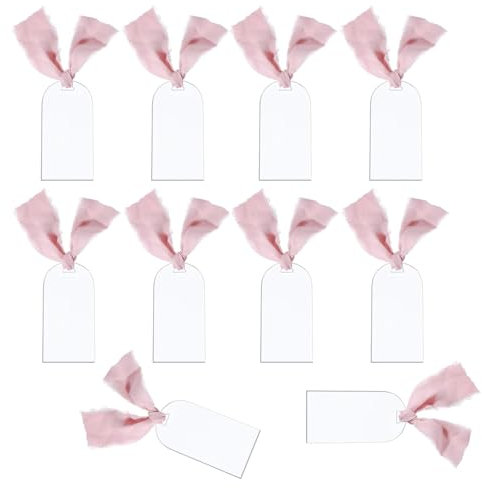 Lot de 10 marque-places en acrylique transparent avec ruban vierge, étiquettes cadeaux, cartes de nom d'invités, décoration de table pour mariage, dîner, fête