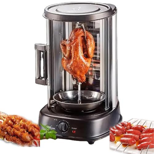 Parrilla vertical para asador, parrilla eléctrica para asador, parrilla giratoria de 360°, máquina para asar carne a la parrilla de 21 l y 1380 W, con puerta resistente al calor, para kebabs, batata