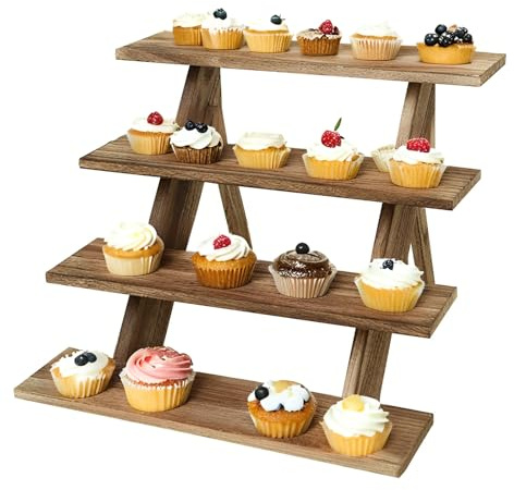 Ruiqas 4 Tier Wooden Cupcake Stand, Rustic Dessert Display