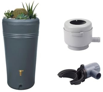 YOURSOL 2in1 Regenspeicher Azura 230 L mit Füllautomat & Regensammler Rapido, Regenwassertonne Regenbehälter Regentonne Regentank Wassertonne, Regenwasserbehälter inkl Pflanzschale, Graphite Grey Grau