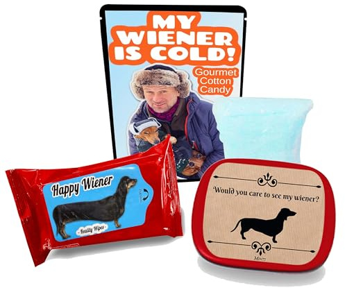 Dachshund Lovers Gifts Set Happy Wiener Dog Gifts for Doxie Owners Funny Weenie Gag Gift Wet Wipes Breath Mints Blueberry Cotton Candy