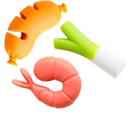 UKCOCO Silicone Pot Lid Lifters and Spill Stopper in Kitchen Cooking Porridge Cooked Shrimp, and Chopped Green Onion Shapes 3pcs Creative Sausage for Boil Prevention