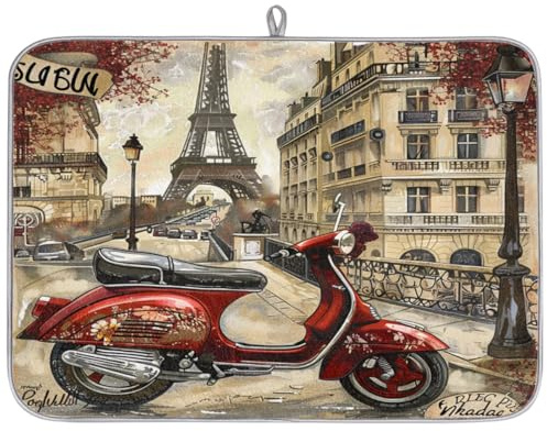 Tapete de secado de platos vintage de la Torre Eiffel de París para encimera de cocina, tapete absorbente para máquina de café, tapete escurridor de platos de microfibra antideslizante, 45,7 x 61 cm