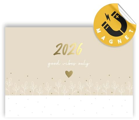 Kalender 2026 mit Magnet DIN A4 I Kühlschrankkalender I A4 I 12 Monate I Querkalender I Kalender für Paare und Singles oder als Familienkalender, Monatsplaner