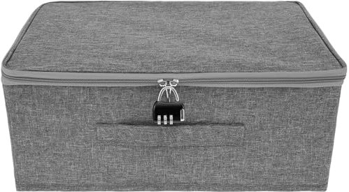 BAODBF Scatola portaoggetti con blocco, pieghevole con coperchio, tessuto, organizer per giocattoli per adulti, 38 x 25,5 x 16 cm, scatola richiudibile con serratura per articoli igienici (1