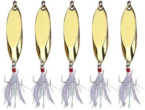 5 cucchiaini da pesca, esche da 10 g, cucchiaini da trota riflettenti a specchio, esche con 3 ami, rotanti in metallo per acqua dolce, acqua salata, da pesca
