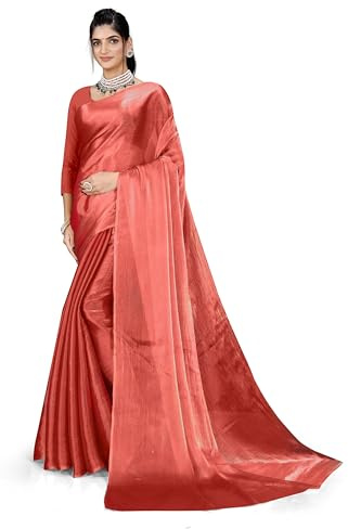 ETHNICMODE indien Sari For femme Plain Zari Chiffon Light Weight Party Wear Gold Orange Saree With Unstitched Blouse Piece-1250