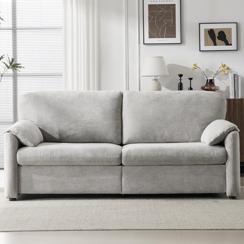 OmniLuxe 190 cm 2-3 Seater Sofa, Three Seater Sofa with Comfy Seat Cushion, Breathable Chenille Fabric and Solid Wood Frame, Cloud Sectional Couch Perfect for Living Room, Bedroom, Grey