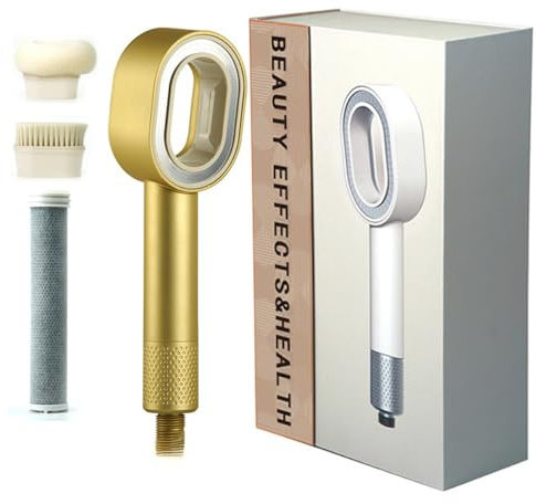 Pommeau de douche de massage avec filtre contre le calcaire - Haute pression - Pour enlever l'eau dure, le chlore résiduel, les métaux lourds et les accessoires - Doré