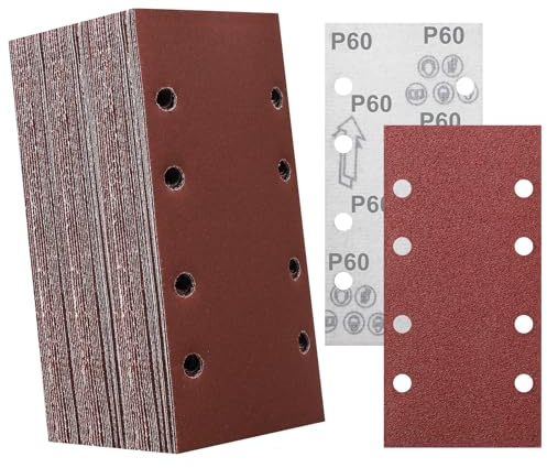 Samamoca 50 hojas de lija de 93 x 185 mm, hojas de lija perforadas, cuadradas, papel de lija de gancho y bucle, varios granos 60/80/120/180/240/320/400/600/800/1000