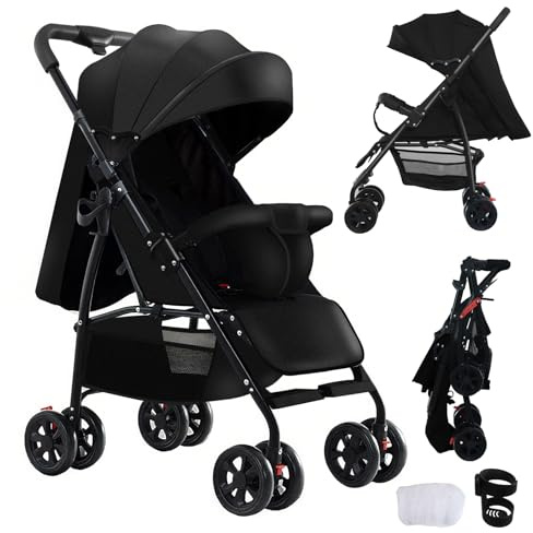 Veitoalioy Ultraleichter Kinderwagen mit nur 4,6 kg, Buggy mit Verstellbarer Liegeposition, Kompakter, Tragbarer, Zusammenklappbarer Kinderbuggy mit Zubehör, Reisebuggy für Babys bis 15 kg (A8 Black)