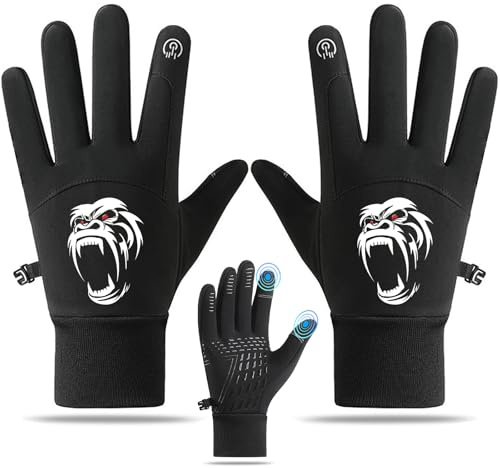 Winter Gloves for Men Cold Weather Warm Winter Gloves Women Workout Womens Glove for Running Driving Touchscreen Waterproof Black Thermal Heated Hand Warmers Glove Fit Snow Cycling Shooting Gifts (L)
