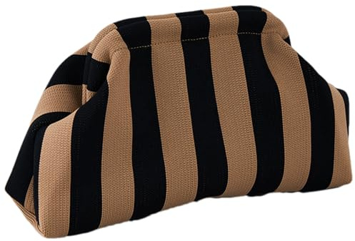 Sommar virkad clutch, stickad clutch, plånböcker för kvinnor, avslappnad, vävd, virkad, kyssstängning, knytband, väska stickad virkad handväska moln virkad ledig väska, Svart guld, Siehe Beschreibung