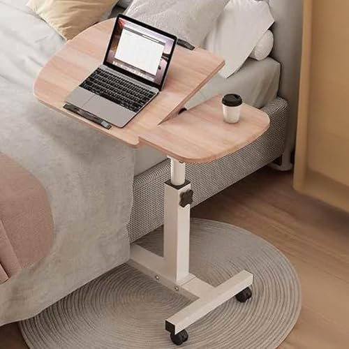 Nachttisch Mit Rollen, Betttisch Auf Rollen, Kippsichere Platte, Höhenverstellbar, Tragbarer Rolltisch, Kleiner Mobiler Stehtisch Für Den Heimgebrauch(Beige)