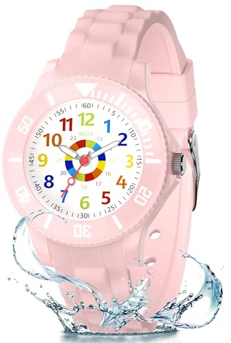 Ayybboo Analog Kinderuhr Jungen Mädchen für 4-12 Jahre | Lernuhr Armbanduhr Kinder mit 3ATM Wasserdicht,Weiches Band,Leicht Ablesbar
