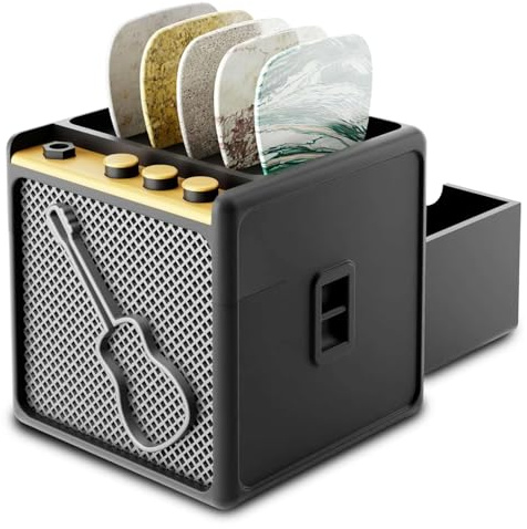 Qubitly Guitar Picks Holder, Unique Guitar Pick Case with Back Flat Drawer, Personalized Music Gifts for Guitarists, Bassists, Students, Hobbyists, Songwriters, Music Teachers & Aspiring Musicians