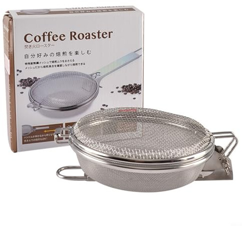 BlesConi Outil à rôtir pour grains de café, poêle en maille d'acier inoxydable avec poignée en bois, torréfacteur manuel portable pour la maison et l'extérieur