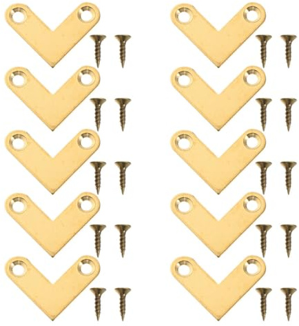 ULDIGI 10Pcs Copper Picture Frame Corner Brackets 90 Degree Right Angle Repair Hardware L Shape Flat Furniture Connectors for DIY Framing and Mirror Hanging
