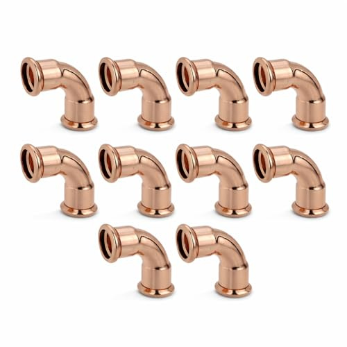 HULTHOR 15mm Press Fit Elbow 10 Pack – WRAS Approved Press Fit Plumbing Elbows for Water Systems – 90 Degree 15mm Copper Press Fit Elbows