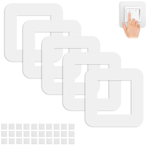 Tarqite 5 Pack Light Switch Surround, 3.38 in Light Switch Cover Plates, Square Shape Acrylic Decorative Frame Cover with 30 Double-Sided Tapes for Home and Office Wall Decoration(White)